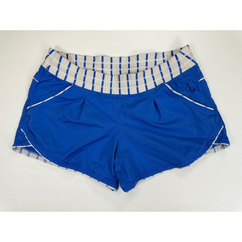 Grail Lululemon Run Times Shorts Women 6 Blue White Stripe Athletic Running